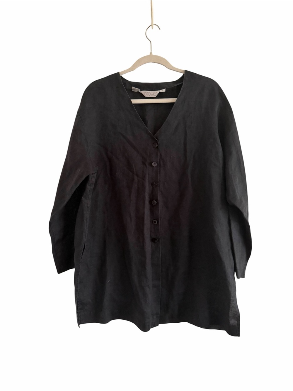 TOTO n KO Vintage 100% Linen Black Sleeveless Tunic Top Large